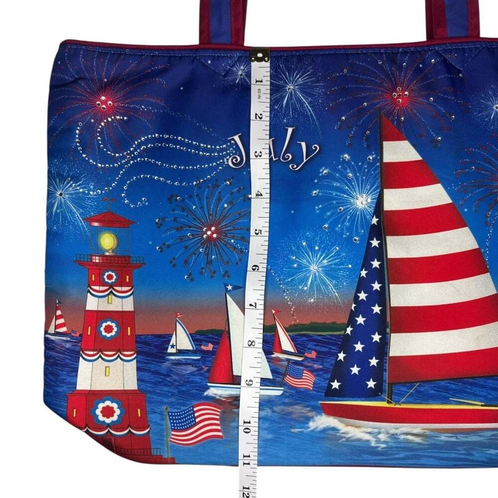 Patriotic July 4th Lighthouse and Sailboat Quilted Handmade Tote Bag - Picture 6 of 7